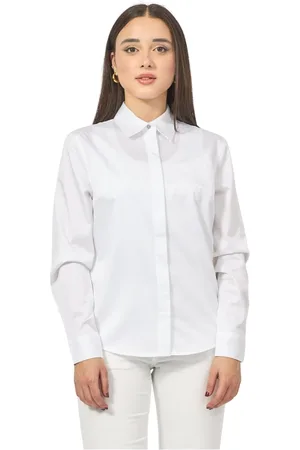 Guess Bluser & Skjorter, Dame, Hvid, XL, Hvid langærmet skjorte med knaplukning