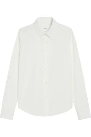 Ami Bluser & Skjorter, Dame, Hvid, XS, Uld, Hvid Skjorte med Knapper, Lange Ærmer