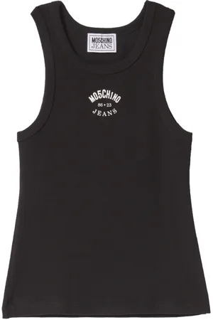 Moschino Top, Dame, Sort, XL, Bomuld, Ribbet Logo Tank Top Sort