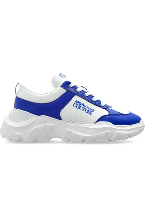 VERSACE Sko, Herre, Blå, 43 EU, Læder, Sneakers med trykt logo