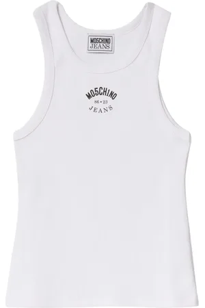 Moschino Top, Dame, Hvid, XL, Bomuld, Hvid Ribbet Tank Top med Logo