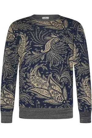 Etro Strik, Herre, Blå, M, Bomuld, Blå Blomstret Paisley Sweater