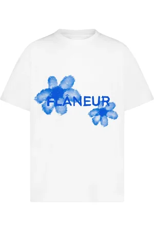 FLÂNEUR Top, Herre, Hvid, M, Vandfarve Blomster T-Shirt