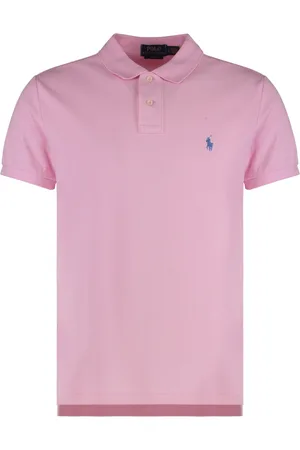 Ralph Lauren Top, Herre, Lyserød, M, Bomuld, Bomuld Polo Skjorte med Ribkanter