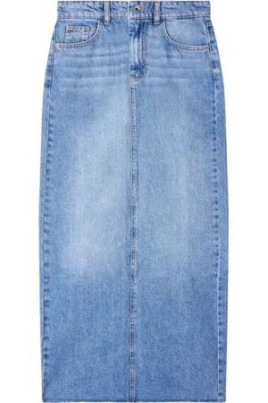 Patrizia Pepe Nederdel, Dame, Blå, S, Denim, Denim Maxi Nederdel med Dyb Slids
