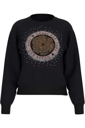 Guess Sweathshirts & Hoodies, Dame, Sort, S, Bomuld, Langærmet Sort Top med Peony Logo