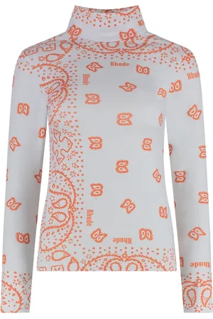 Rhude Top, Dame, Grå, S, Uld, Bandana Print Langærmet Top
