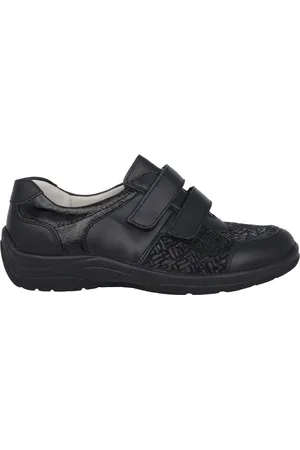 Waldläufer Sko, Dame, Sort, 41 1/2 EU, Læder, Sort læder bred pasform rem sneakers