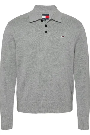 Tommy Hilfiger Strik, Herre, Grå, XL, Bomuld, Logo Bomuld Polo Sweater
