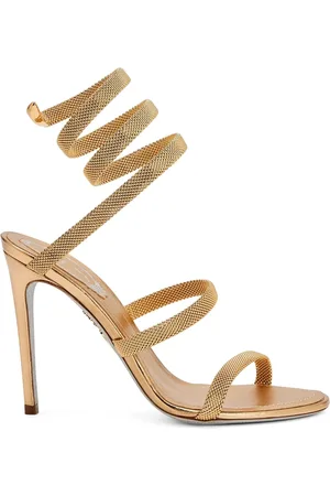 RENE CAOVILLA Sko, Dame, Gul, 37 EU, Gyldne Cleo Sandaler med Slange Hardware