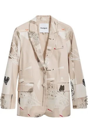 Desigual Jakke, Dame, , M, Bomuld, Trykt bomuld blazer med reverskrave