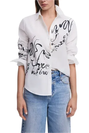 Desigual Bluser & Skjorter, Dame, Hvid, L, Bomuld, Hvid Bomuld Skjorte med knapper