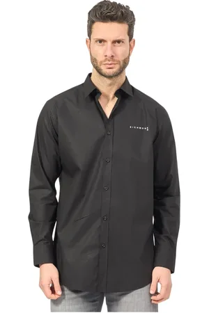 John Richmond Skjorte, Herre, Sort, XL, Sort skjorte med logo knaplukning