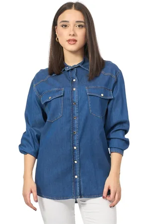 Fracomina Bluser & Skjorter, Dame, Blå, XS, Denim, Blå Denim Regular Skjorte med 3/4 Ærmer