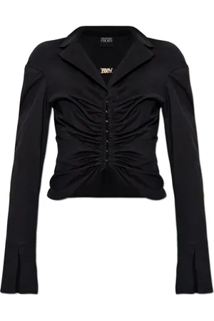 VERSACE Bluser & Skjorter, Dame, Sort, S, Bomuld, Bomuldsskjorte med drapering