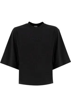 Pinko Top, Dame, Sort, M, Bomuld, Kort bomuldst-shirt med logo