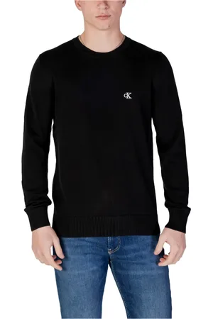 Calvin Klein Strik, Herre, Sort, 2XL, Bomuld, Sort Bomuldssweatshirt Langærmet Rund Hals