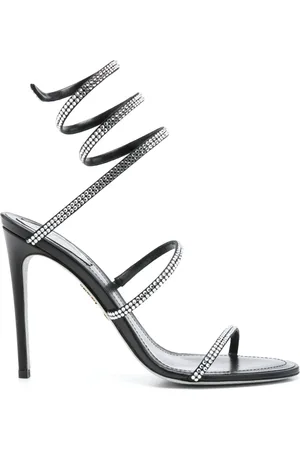RENE CAOVILLA Sko, Dame, Sort, 36 EU, Læder, Sort Krystalpyntet Spiral Sandaler