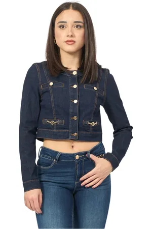 Fracomina Jakke, Dame, Blå, M, Denim, Blå Cropped Denim Jakke med Mørk Vask