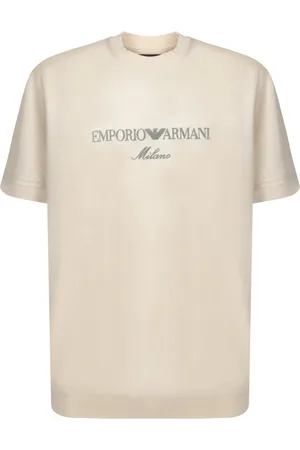 Emporio Armani Top, Herre, Hvid, L, Bomuld, Minimal Crewneck T-shirt Ivory Grey Logo