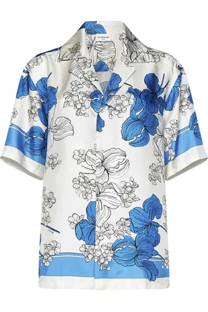 P.A.R.O.S.H. Bluser & Skjorter, Dame, Flerfarvet, M, Uld, Blå Blomsterprint Silkeskjorte