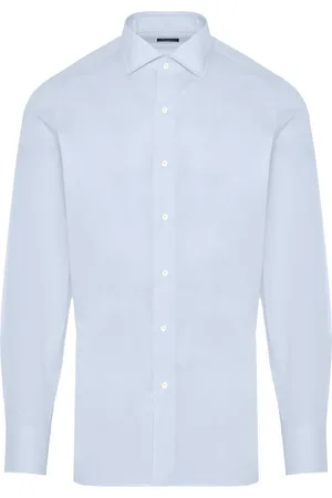 Finamore Skjorte, Herre, Blå, 3XL, Bomuld, Italiensk bomuldsskjorte, 100% bomuld