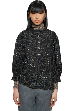 Antik Batik Bluser & Skjorter, Dame, Sort, L, Uld, Elie print bluse