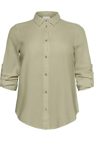 Kaffe Bluser & Skjorter, Dame, Grøn, 3XL, Grøn Skjortebluse med Krave