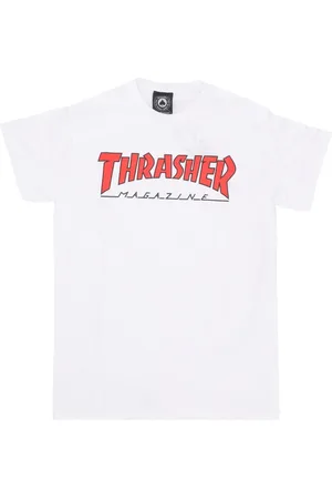 Thrasher Top, Herre, Hvid, XL, Bomuld, Hvid/Rød Tee Kortærmet Bomuld T-shirt