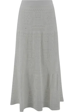 D.EXTERIOR Nederdel, Dame, Hvid, M, Patchwork Broderet Flæse Lang Nederdel