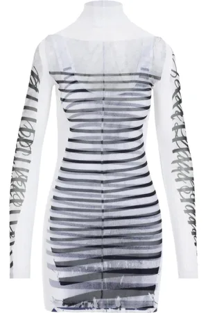 Jean Paul Gaultier Kjole, Dame, Hvid, XS, Polyester, Fjerprint Hvid Kjole Aw24