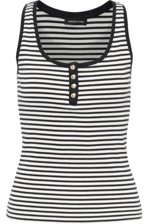 ANINE BING Top, Dame, Sort, L, Bomuld, Stribet Ribbet Bomuld Top