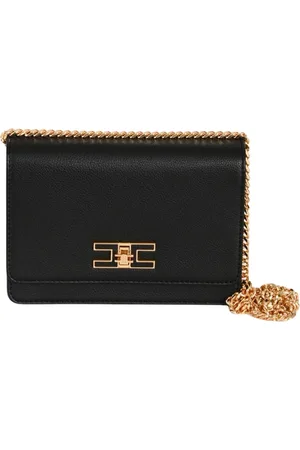 Elisabetta Franchi Taske, Dame, Sort, ONE SIZE, Uld, Lille skuldertaske med logo-plakette