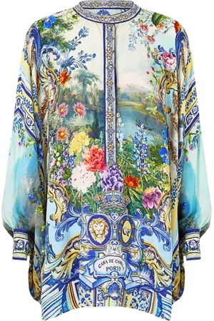 Camilla Bluser & Skjorter, Dame, Flerfarvet, M/L, Silke Batwing Ærme Bluse