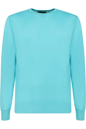 MOORER Strik, Herre, Blå, M, Bomuld, Turkis Crew Neck Sweater