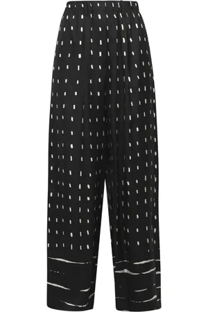 ALYSI Bukser, Dame, Sort, XS, Satin, Silke Straight Leg Bukser med Front Plisser