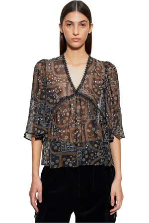 Antik Batik Bluser & Skjorter, Dame, Sort, XS, Uld, Elie gennemsigtig top