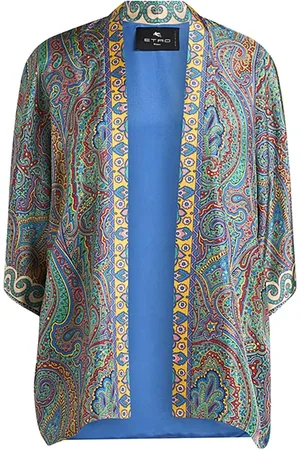 Etro Jakke, Dame, Flerfarvet, S, Grøn Paisley Silkejakke