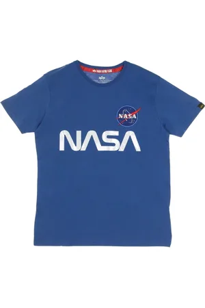 Alpha Industries Top, Herre, Blå, XL, Bomuld, Reflekterende Nasa Logo Blå T-shirt