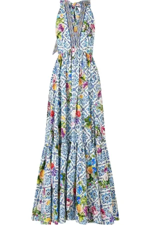 Camilla Kjole, Dame, Flerfarvet, XS, Bomuld, Ruffle Hem Halter Kjole - Wall To Wall Wonders