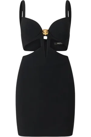 Roberto Cavalli Kjole, Dame, Sort, S, Uld, Tiger Cutout Mini Kjole