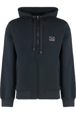 Dolce & Gabbana Sweathshirts & Hoodies, Herre, Blå, S, Bomuld, Bomuld Zip Hoodie med Ribkant