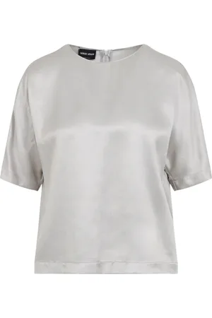 Giorgio Armani Top, Dame, Grå, S, Ash Grey Skjorte med Rund Hals