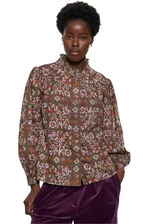 Antik Batik Bluser & Skjorter, Dame, Brun, S, Bomuld, Blomsterprint bluse