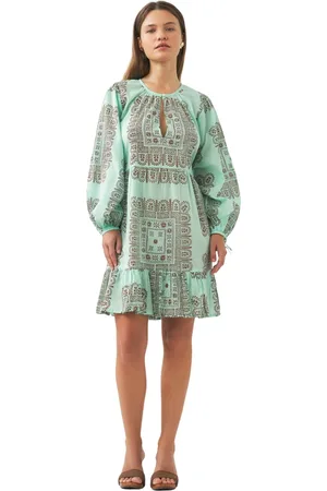 Antik Batik Kjole, Dame, Blå, L, Bomuld, Bomuld voile print mini kjole Nalii