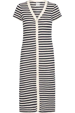 Ichi Kjole, Dame, Sort, 2XL, Uld, Stribet Strik Kjole Total Eclipse/Birch