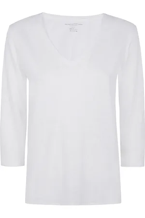 Majestic Top, Dame, Hvid, XS, Uld, Stilfuld V-hals sweater med 3/4 ærmer