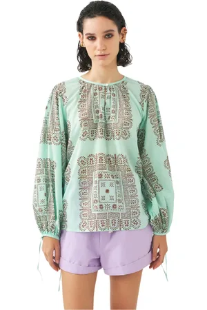 Antik Batik Bluser & Skjorter, Dame, Flerfarvet, M, Bomuld, Bomuld voile print bluse Nalii