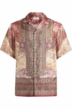Etro Skjorte, Herre, Flerfarvet, S, Pink Geometrisk Silke Bowling Skjorte