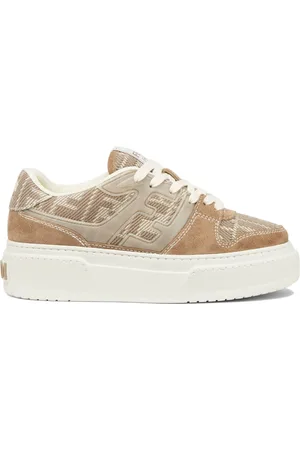 Fendi Sko, Dame, Flerfarvet, 37 1/2 EU, Denim, Beige Sneakers med FF Jacquard Detaljer
